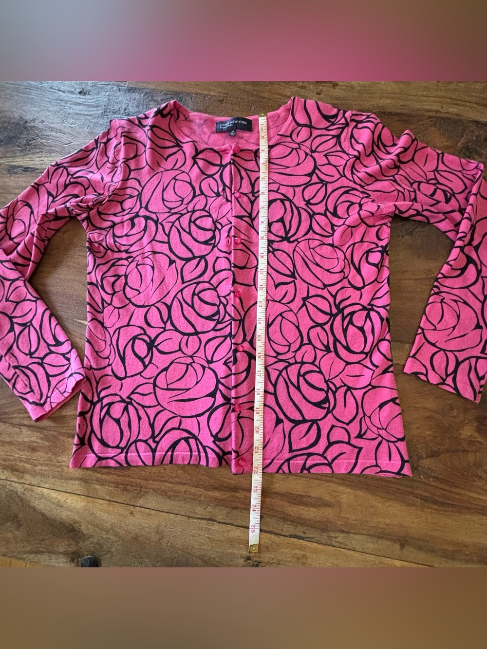 New York & Company Hot Pink Black Floral-Print Cardigan
